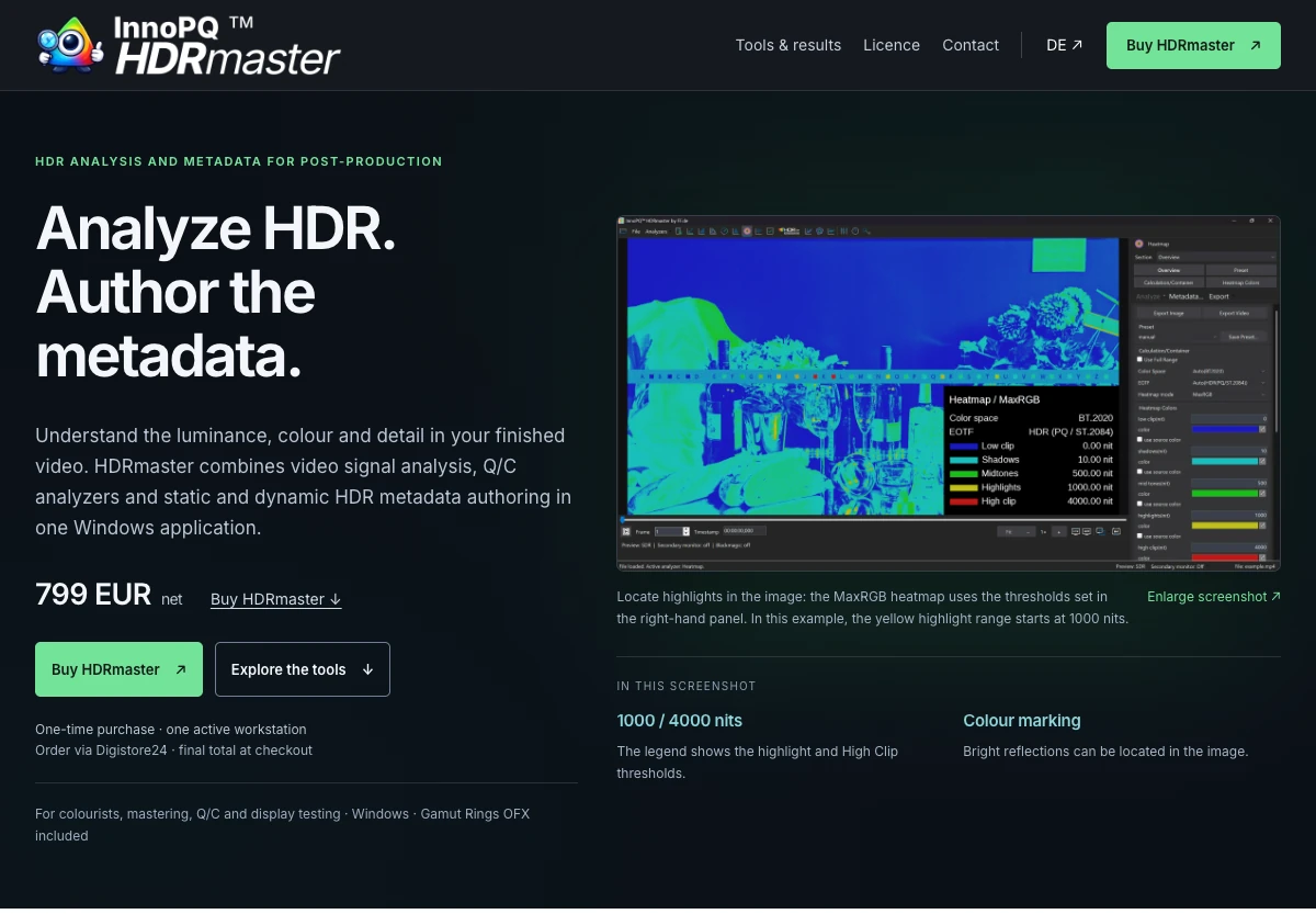 Screenshot der Startseite von HDRmaster