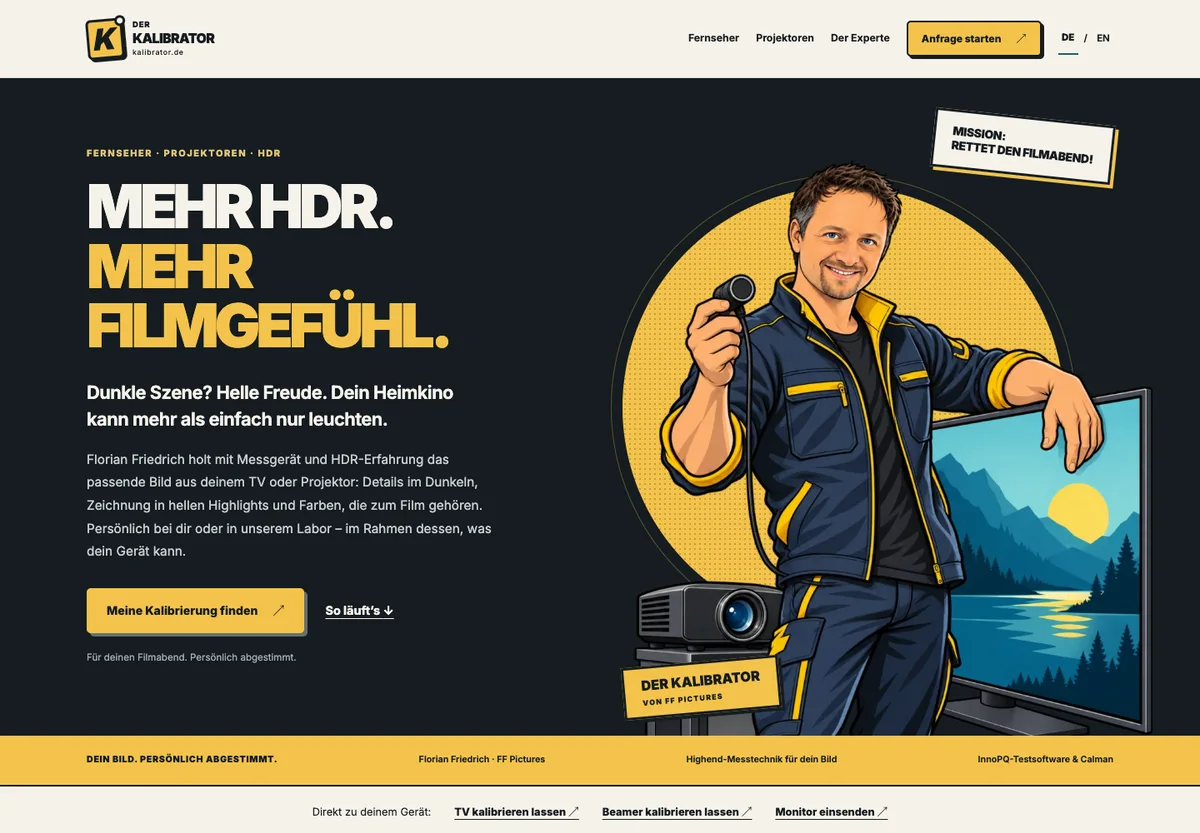 Screenshot der Startseite von Der Kalibrator